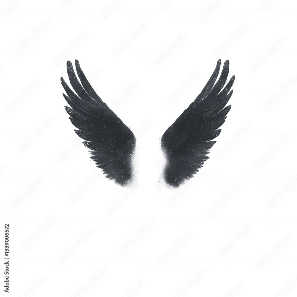 Naklejka premium Black bird wings, white isolated background