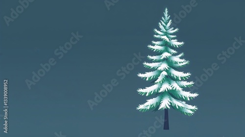 Stylized evergreen tree covered in snow isolated against a muted blue background
