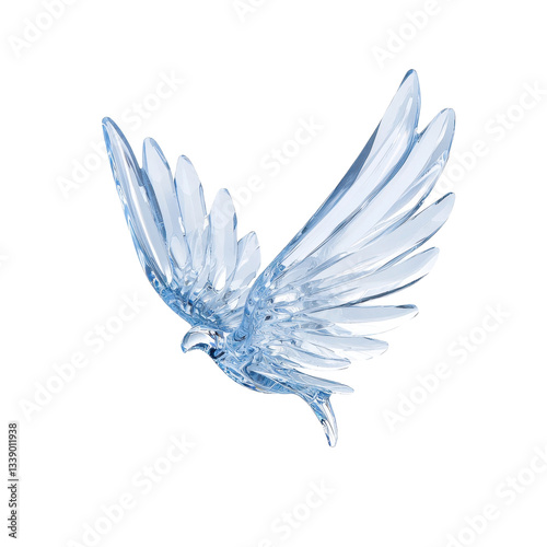 Crystal bird with spread wings, isolated on a white background.
