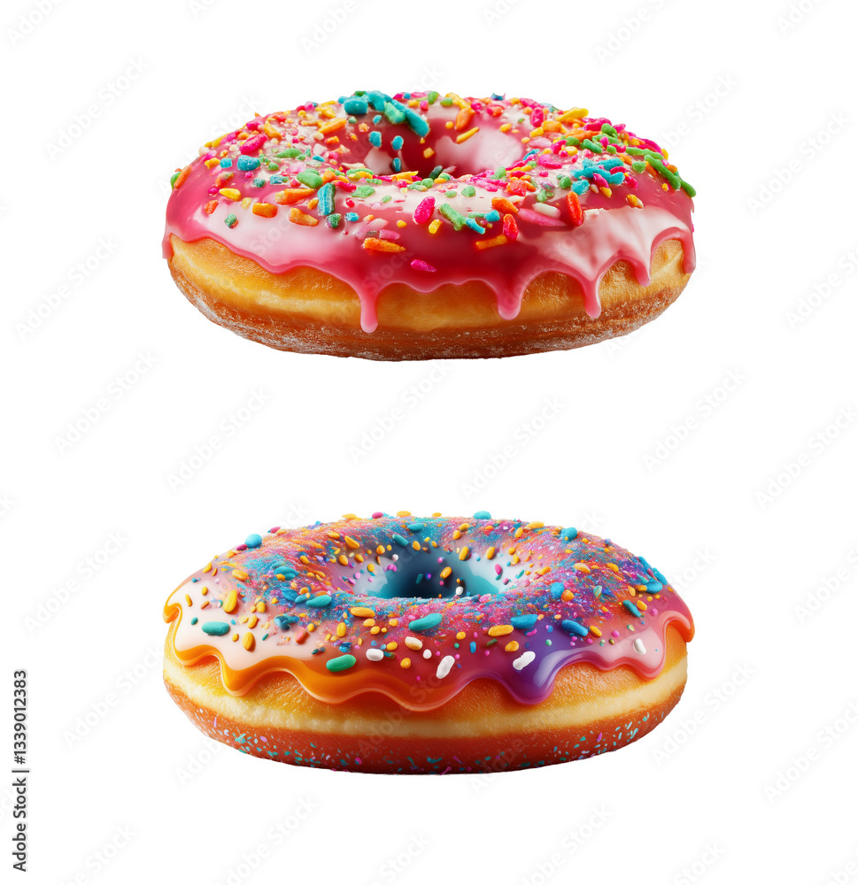 Juicy glazed colorful donut set isolated on a transparent background Juicy glazed colorful donut set isolated on a transparent background