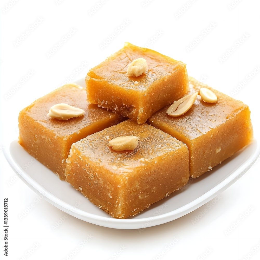 Delicious Golden Brown Peanut Brittle Squares on a Plate Delicious Golden Brown Peanut Brittle Squares on a Plate