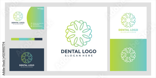 Modern Dental Logo Design with Green and Teal Floral Pattern