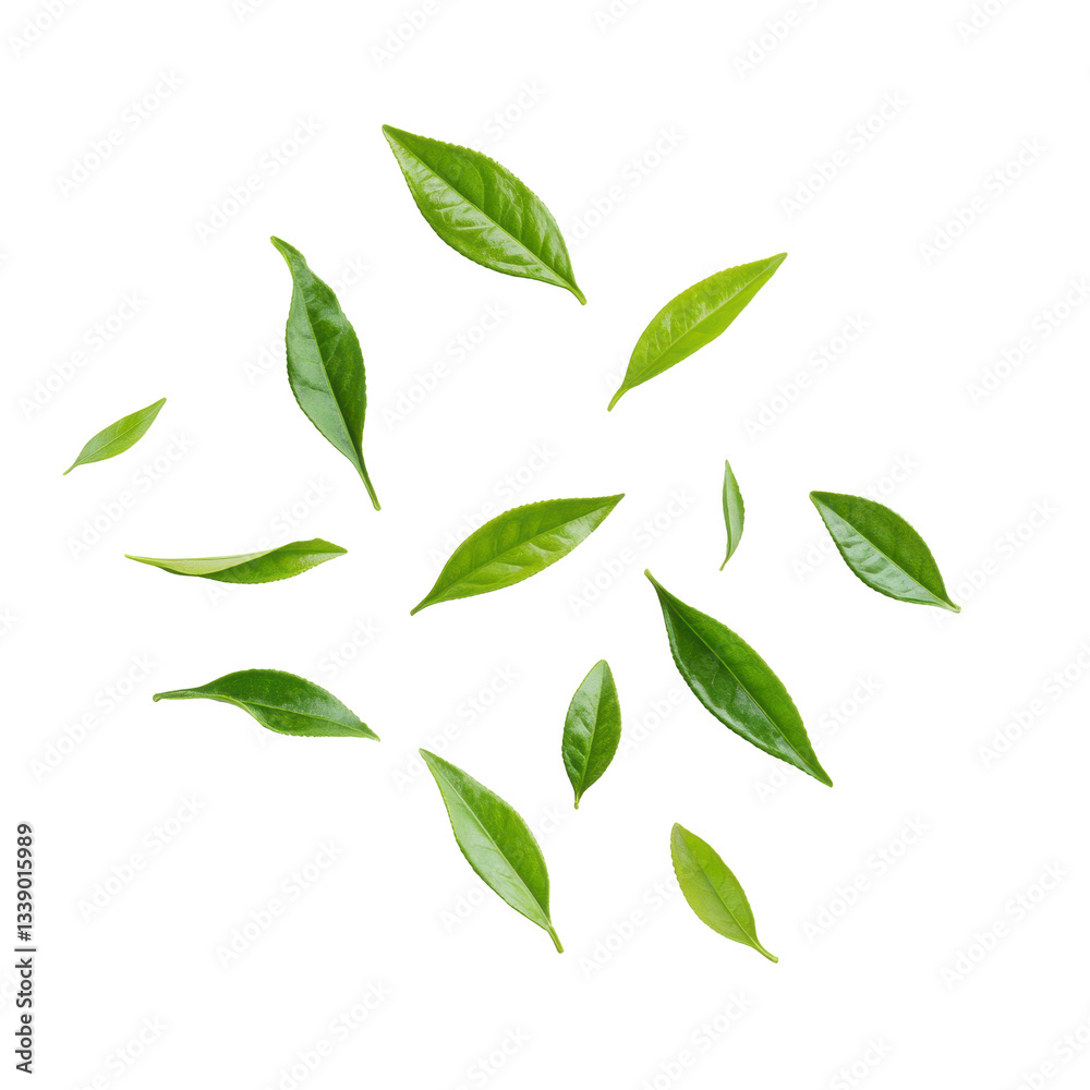 Naklejka premium Fresh green leaves on a white isolated background.