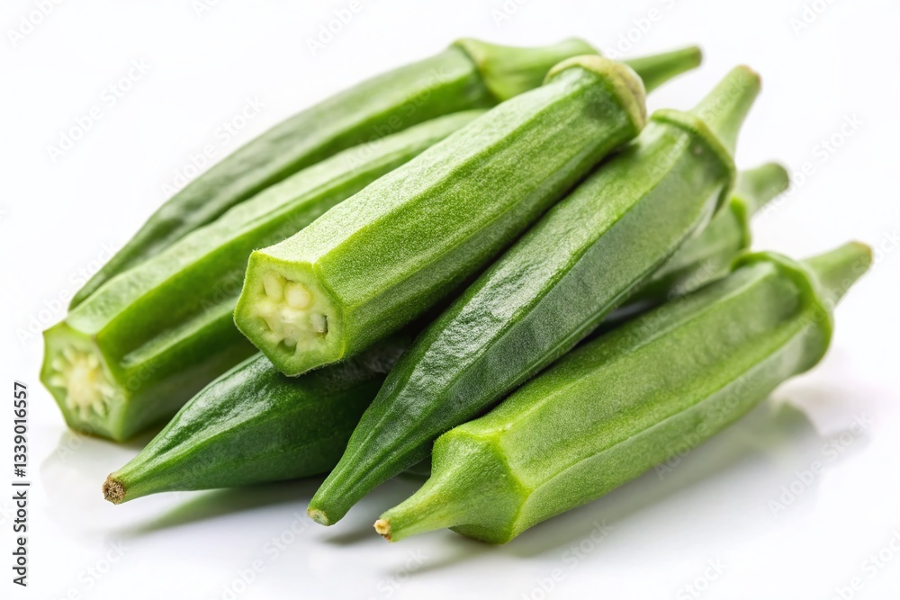 Fresh Raw Okra Isolated on White Background - Minimalist Food Photography Fresh Raw Okra Isolated on White Background - Minimalist Food Photography