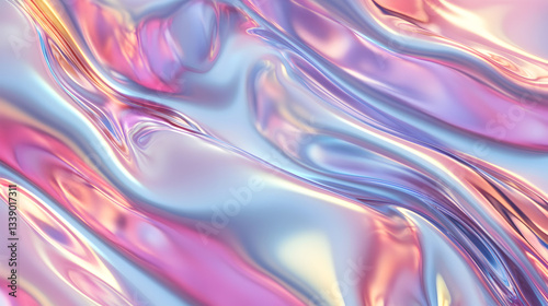 Wallpaper Mural waves rippling across a glossy metallic surface with dreamy shifting hues  Torontodigital.ca