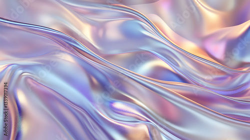 Wallpaper Mural waves rippling across a glossy metallic surface with dreamy shifting hues  Torontodigital.ca