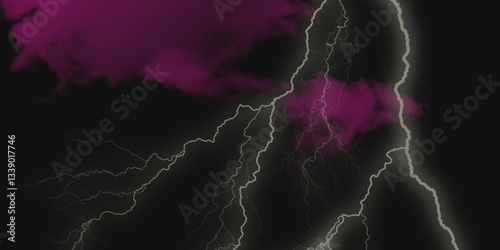Mountainous Cumulus Clouds Boiling in the Summer Sky. White cloudiness, mist or smog overlay backgrounds. Wide sky and clouds dark tone. Dark cloud at evening sky with thunder bolt.