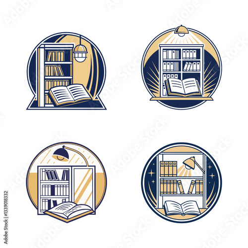 modern library icon. minimalist bookshelf vector. elegant reading room symbol.