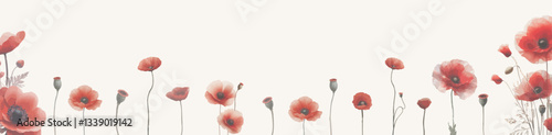 Abstract watercolor floral art background vector banner with watercolor poppies.