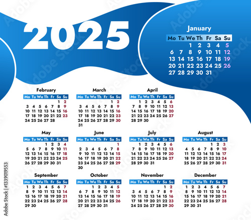 cool vector design of new year calendar in blue gradients