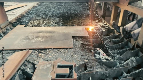 CNC Plasma Cutting Machine Precisely Slicing Metal Sheet in Industrial Workshop