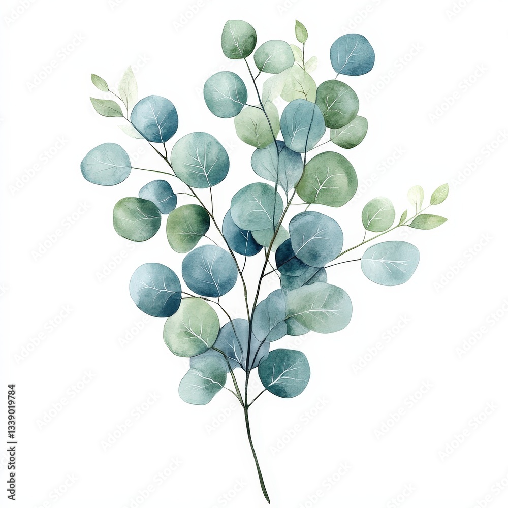 Obraz premium Beautiful Eucalyptus Leaves in Soft Botanical Watercolor