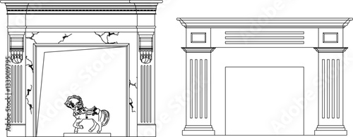 sketch vector illustration silhouette design interior furniture fireplace for burning firewood heating in winter classic vintage renaissance model  