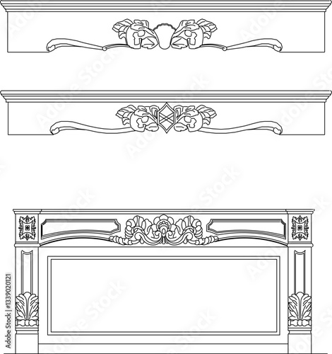 sketch vector illustration silhouette design interior furniture fireplace for burning firewood heating in winter classic vintage renaissance model  