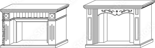 sketch vector illustration silhouette design interior furniture fireplace for burning firewood heating in winter classic vintage renaissance model