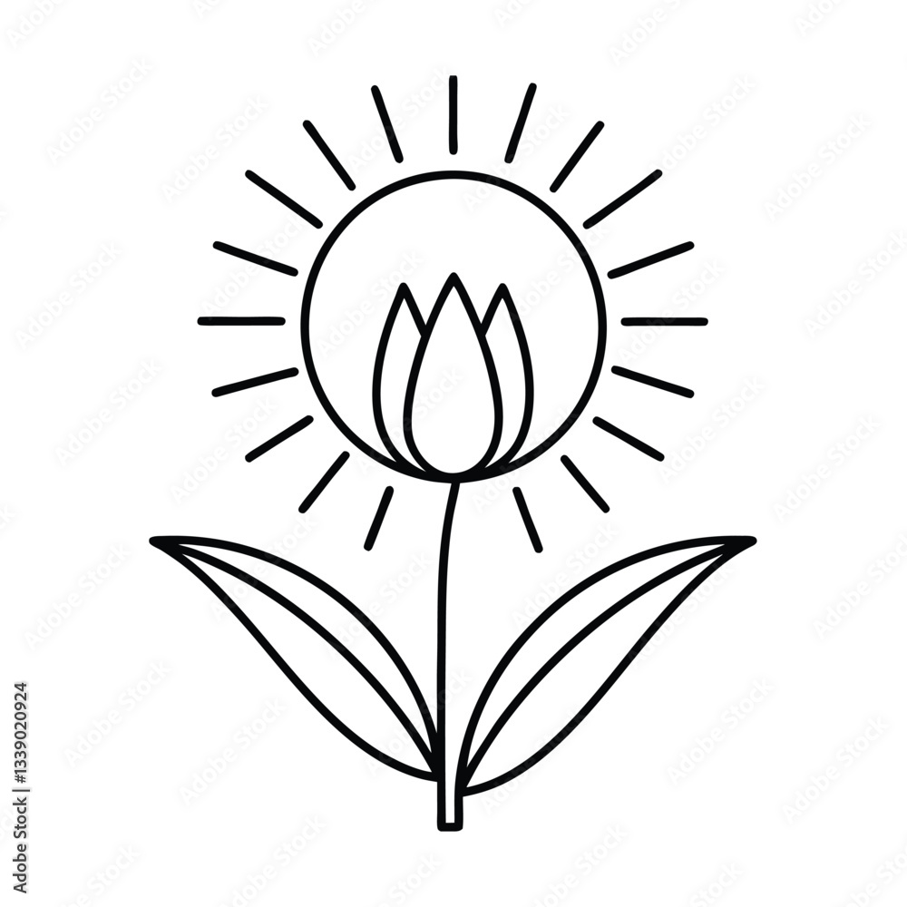 Simple Line Art Flower Design, Sun, Bloom, Nature, Minimalist, Botanical, Elegant, Graphic, Illustrate Simple Line Art Flower Design, Sun, Bloom, Nature, Minimalist, Botanical, Elegant, Graphic, Illustrate
