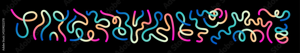 Obraz premium Abstract wavy gradient lines with fluid ribbon shapes, colorful 3D pattern, geometric and organic design elements. Flat vector illustration isolated on white background.