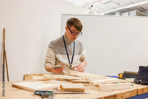Man with Down Syndrome working in workshop