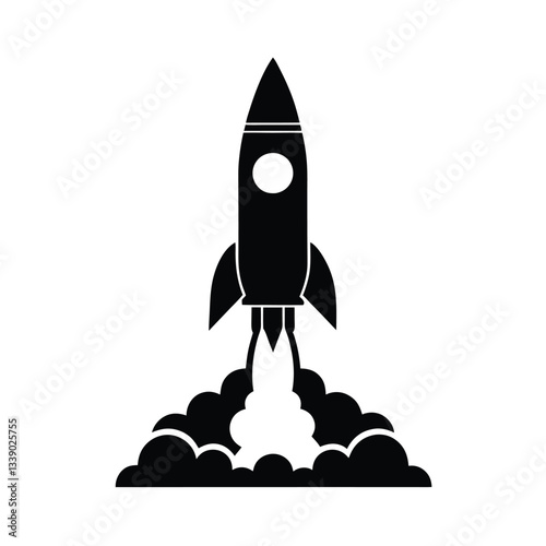 Black Rocket Launching Spacecraft Icon Startup Innovation Technology