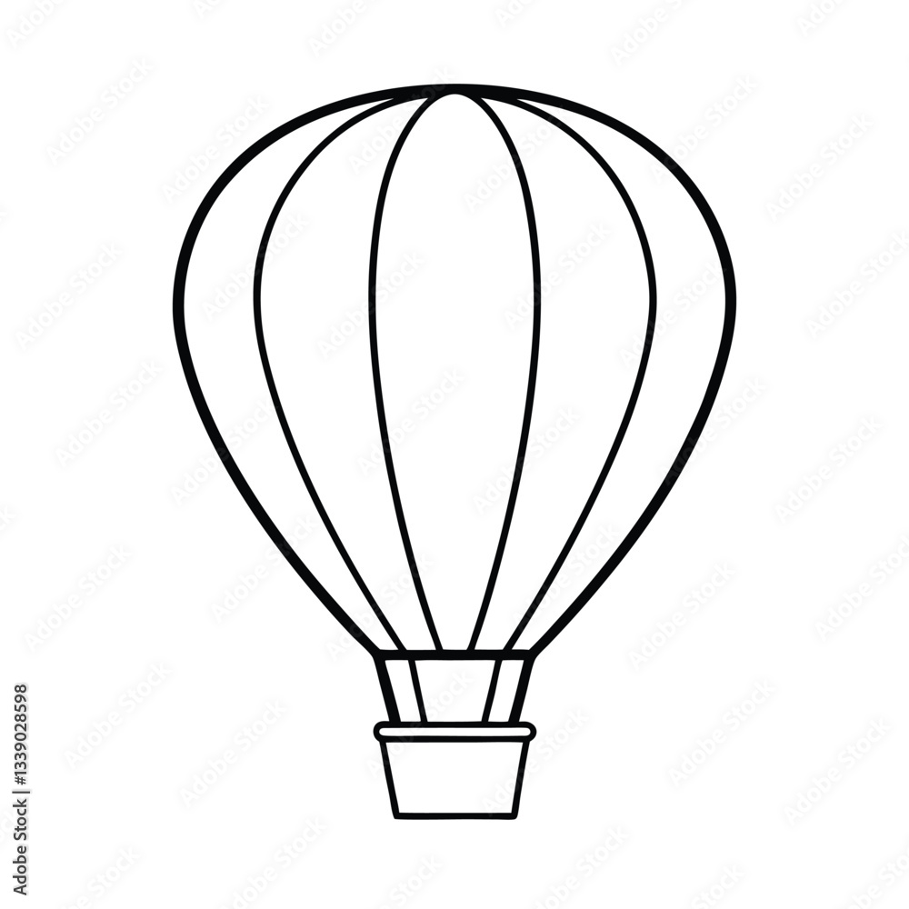 Obraz premium Hot Air Balloon Illustration, Line Art, Simple Design, Travel, Adventure, Flight, Sky, Elevation, Ba
