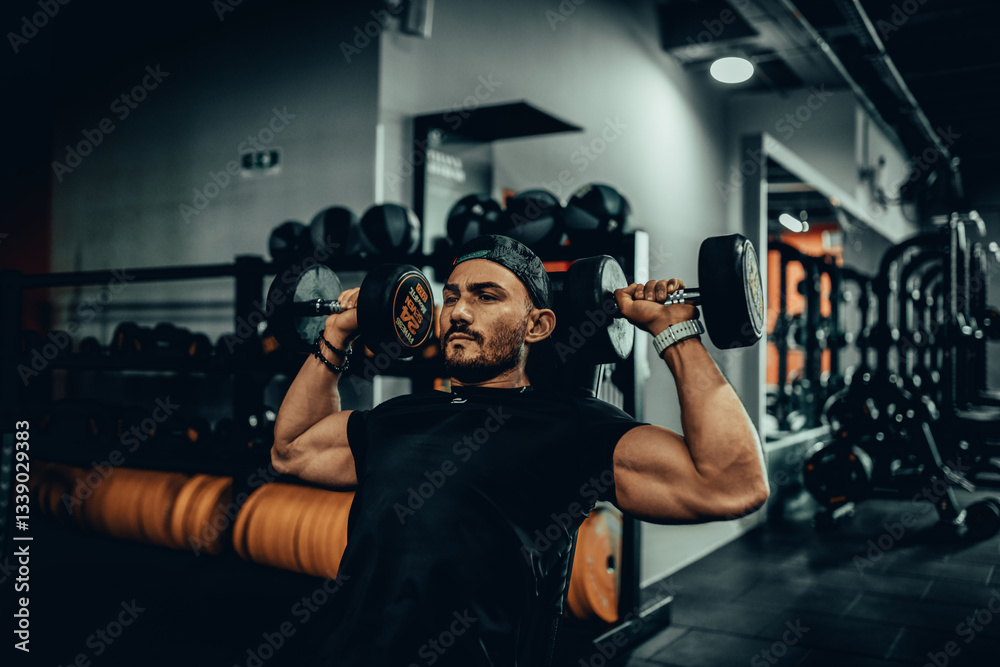 Hombre de 30 años haciendo ejercicio en un gimnasio de Bogotá, Colombia