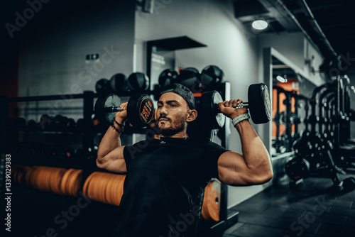 Obraz na płótnie Hombre de 30 años haciendo ejercicio en un gimnasio de Bogotá, Colombia w salonie