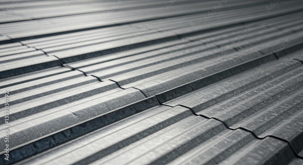 Fototapeta premium A large, grey metal roof with a pattern of ridges and grooves
