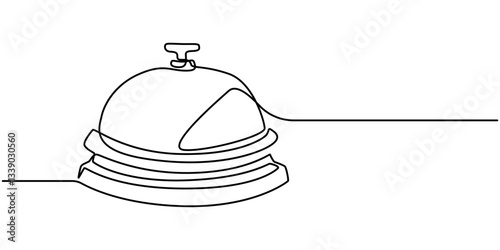 Vector continuous one single line drawing of bell in silhouette on a white background. Linear stylized, Service bell one line drawing, Service Bell, Table Bell, Service Bell Vector Line Icon, Simple.
