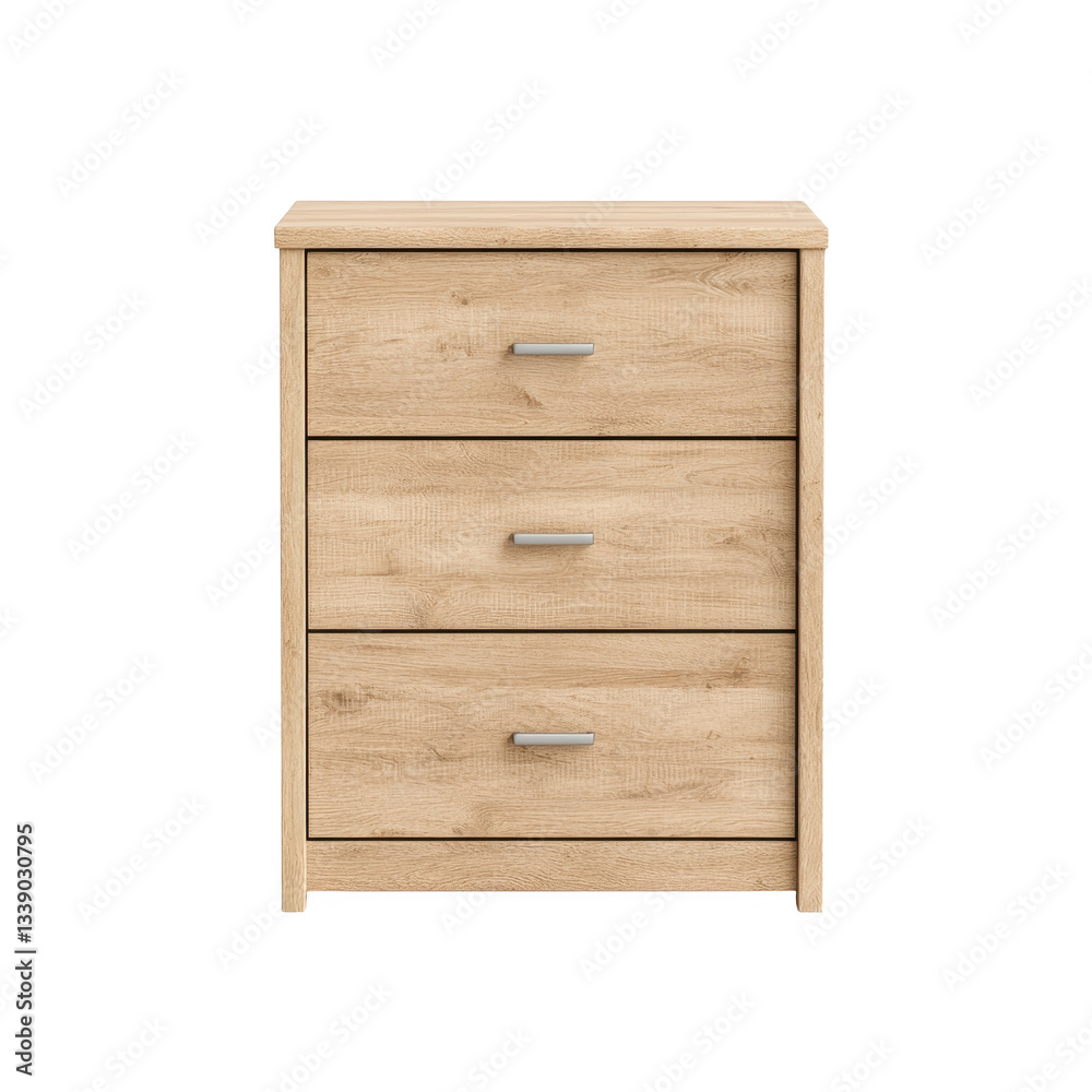 Wooden nightstand with three drawers on a white isolated background. Wooden nightstand with three drawers on a white isolated background.