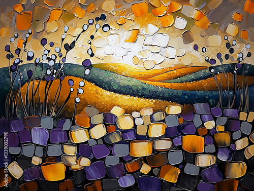 Sweeping brushstrokes convey movement and passion, while intricate details emerge in layered textures, adding depth and complexity.