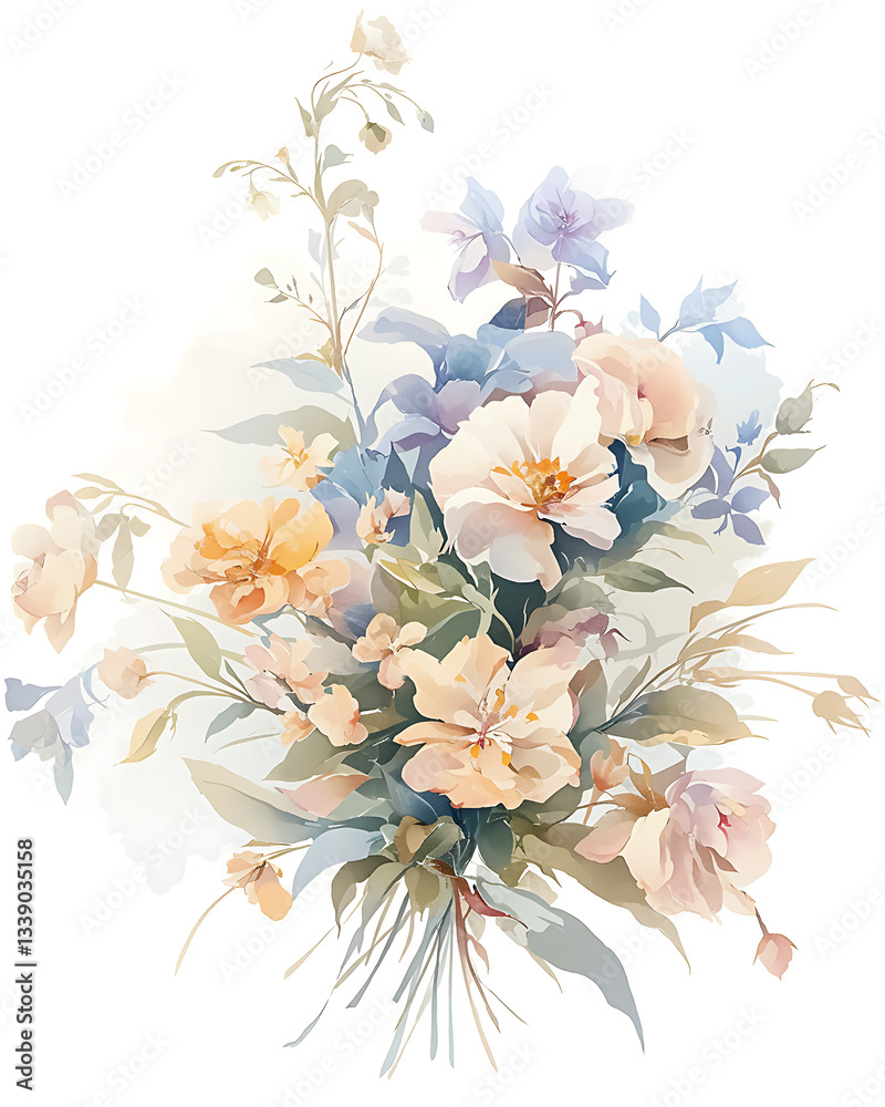 Fototapeta premium Creative 2D Doodle Floral Illustrations on White Background