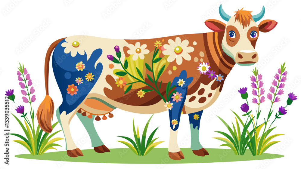 Fototapeta premium cow with flowers