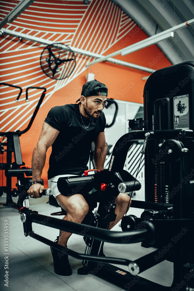 Hombre de 30 años haciendo ejercicio en un gimnasio de Bogotá, Colombia