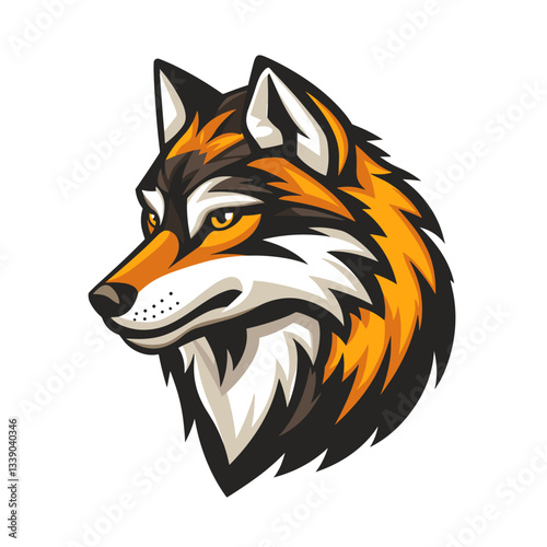 Wallpaper Mural Stylized wolf illustration featuring vibrant orange and black fur details Torontodigital.ca