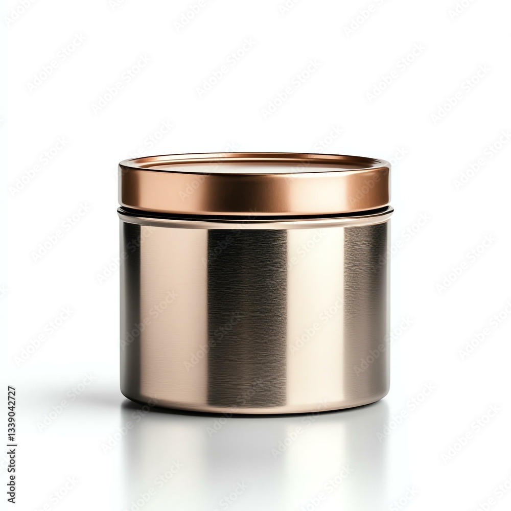 Elegant metallic container ideal for storing gourmet treats or candles, adding a touch of sophistication to any decor. Elegant metallic container ideal for storing gourmet treats or candles, adding a touch of sophistication to any decor.