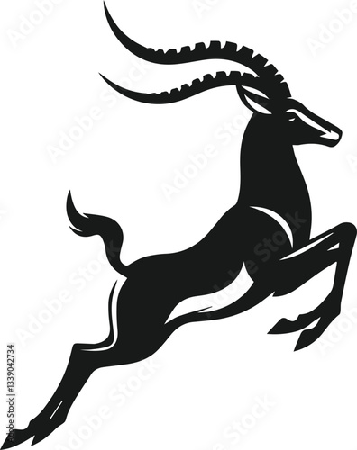 Black silhouette of an antelope jumping high