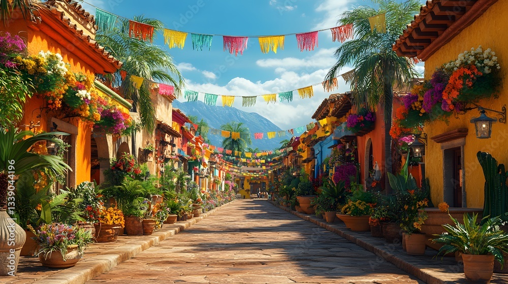 Obraz premium Family gathering at a festive outdoor party with colorful decorations and traditional Mexican food joyous occasion 3D render