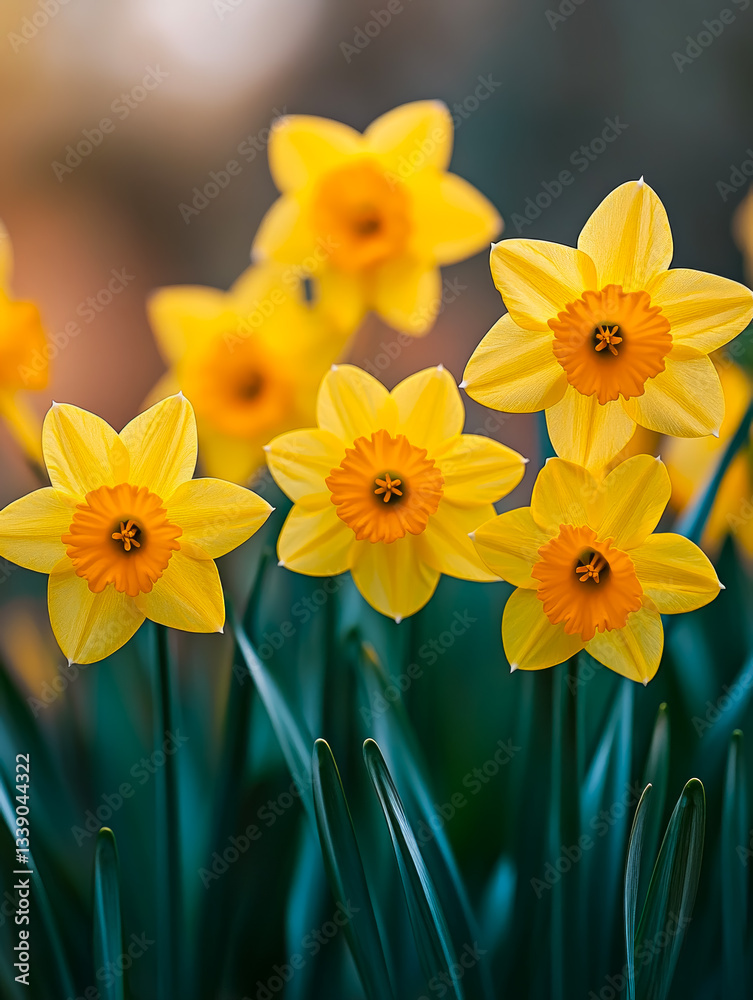 Vibrant daffodils burst into bloom, showcasing nature's brilliance in a garden setting with delicate petals and stunning yellow hues Vibrant daffodils burst into bloom, showcasing nature's brilliance in a garden setting with delicate petals and stunning yellow hues