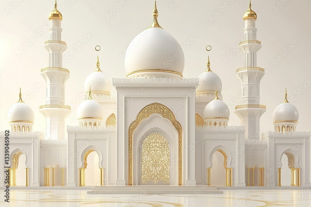 Fototapeta premium Eid al Fitr festival 3d royal render , poster and blank banner template without text on 3d soft render styleMosque building logo design vector template