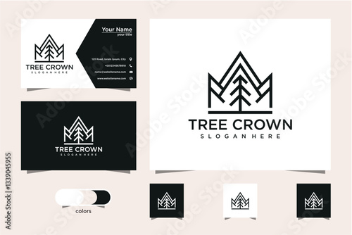 Modern Minimalist Tree Crown Logo Business Card Design