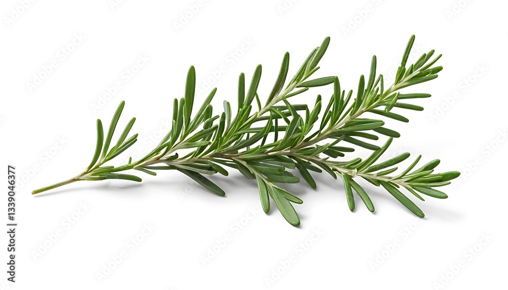 Fototapeta premium Fresh Rosemary Sprig Isolated on White Background for Culinary Use