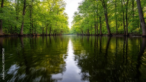 Tranquil River Reflections in Lush Forest Nature Photography Peaceful Environment Serene Viewpoint