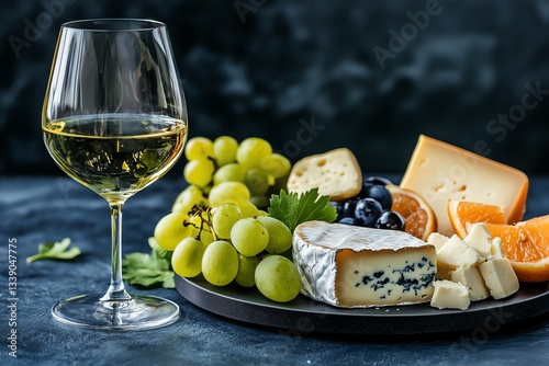 Wallpaper Mural wine in a glass and cheese plate on a dark background Torontodigital.ca