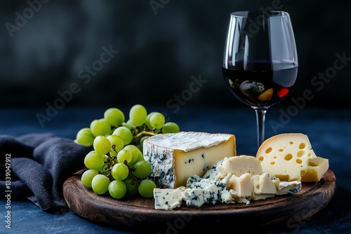 Wallpaper Mural wine in a glass and cheese plate on a dark background Torontodigital.ca