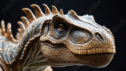 Iguanodon dinosaur on black background closeup.