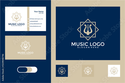 Modern Music Logo Design Template with Lyre Symbol