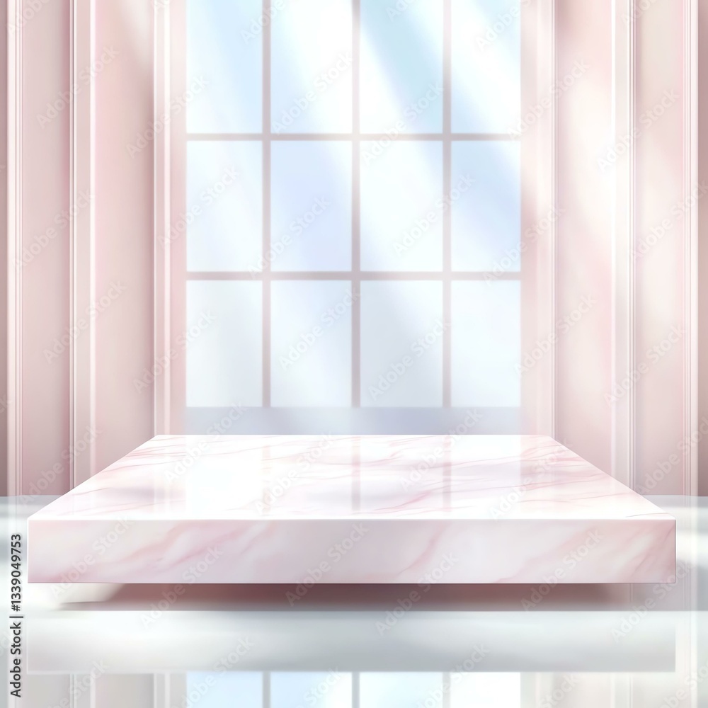 Fototapeta premium Bright room with a marble platform and window.