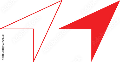Geometric arrow shapes, red and white design, minimalist logo, sharp angles, abstract composition, 2D illustration, clean lines, vector graphic style, modernist aesthetic