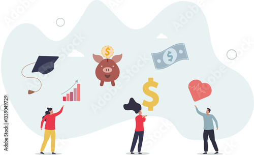 Employee benefits and compensation for staff advantage, reward or bonus payment to motivate employee concept.flat character life .