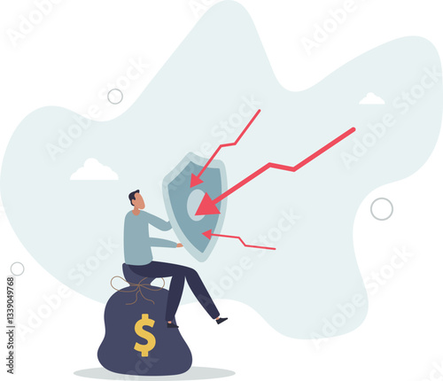 Financial security, money loss or wealth protection, defense from cyber attack or economic recession concept.flat character life .
